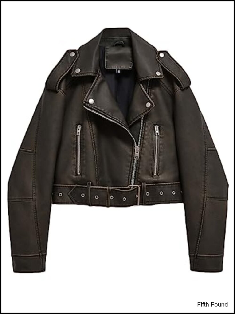 Faux Leather Cropped Biker Jacket Belted Zip Moto Coat